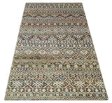 5x8 Hand Knotted Ivory, Olive and Rust Modern Contemporary Recycled Silk Area Rug