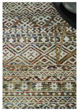 5x8 Hand Knotted Ivory, Olive and Rust Modern Contemporary Recycled Silk Area Rug