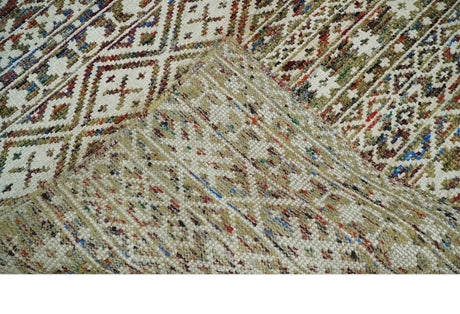 5x8 Hand Knotted Ivory, Olive and Rust Modern Contemporary Recycled Silk Area Rug