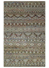 5x8 Hand Knotted Ivory, Olive and Rust Modern Contemporary Recycled Silk Area Rug