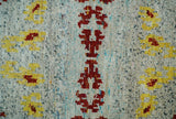 5x8 Hand Knotted Ivory, Red and Yellow Recycled Silk Area Rug