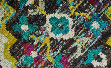 5x8 Hand Knotted Ivory, Teal Blue and Brown Antique Persian Style Bamboo Silk Area Rug