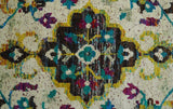 5x8 Hand Knotted Ivory, Teal Blue and Brown Antique Persian Style Bamboo Silk Area Rug