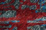 5x8 Hand Knotted Maroon, Gray and Blue Modern Abstract Recycled Silk Area Rug