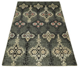 5x8 Hand Knotted Moss Green, Beige and Black Antique Persian Style Recycled Silk Area Rug