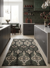 5x8 Hand Knotted Moss Green, Beige and Black Antique Persian Style Recycled Silk Area Rug