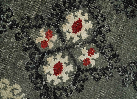 5x8 Hand Knotted Moss Green, Beige and Black Antique Persian Style Recycled Silk Area Rug