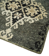 5x8 Hand Knotted Moss Green, Beige and Black Antique Persian Style Recycled Silk Area Rug