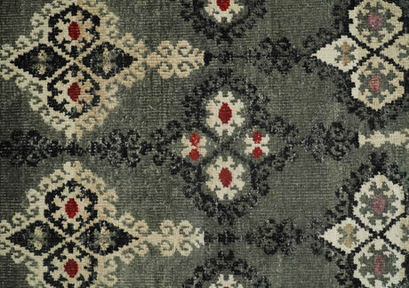 5x8 Hand Knotted Moss Green, Beige and Black Antique Persian Style Recycled Silk Area Rug