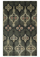 5x8 Hand Knotted Moss Green, Beige and Black Antique Persian Style Recycled Silk Area Rug