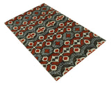 5x8 Hand Knotted Moss Green, Ivory and Rust Contemporary Recycled Silk Area Rug