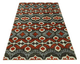 5x8 Hand Knotted Moss Green, Ivory and Rust Contemporary Recycled Silk Area Rug