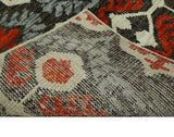 5x8 Hand Knotted Moss Green, Ivory and Rust Contemporary Recycled Silk Area Rug
