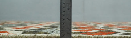 5x8 Hand Knotted Moss Green, Ivory and Rust Contemporary Recycled Silk Area Rug