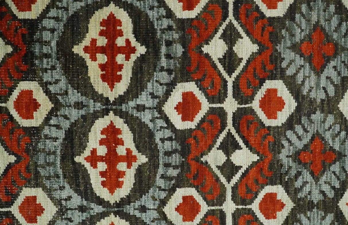 5x8 Hand Knotted Moss Green, Ivory and Rust Contemporary Recycled Silk Area Rug