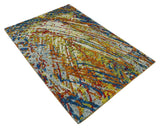 5x8 Hand Knotted Multicolor Modern Abstract Recycled Silk Area Rug