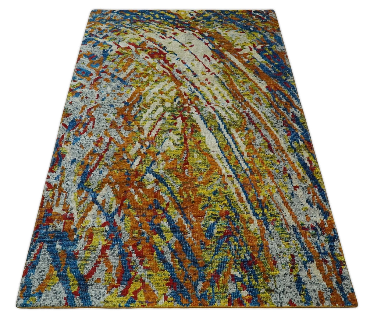 5x8 Hand Knotted Multicolor Modern Abstract Recycled Silk Area Rug