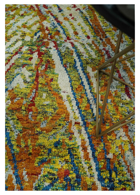 5x8 Hand Knotted Multicolor Modern Abstract Recycled Silk Area Rug