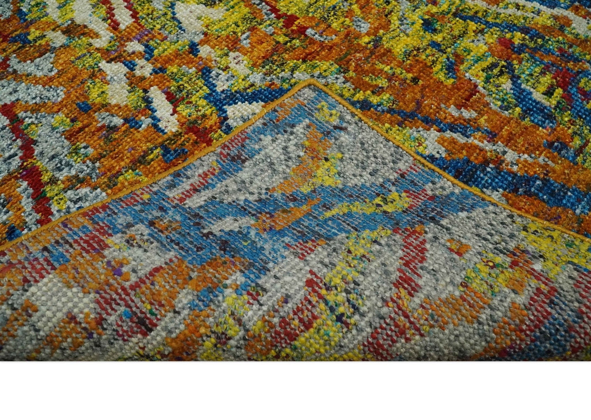 5x8 Hand Knotted Multicolor Modern Abstract Recycled Silk Area Rug