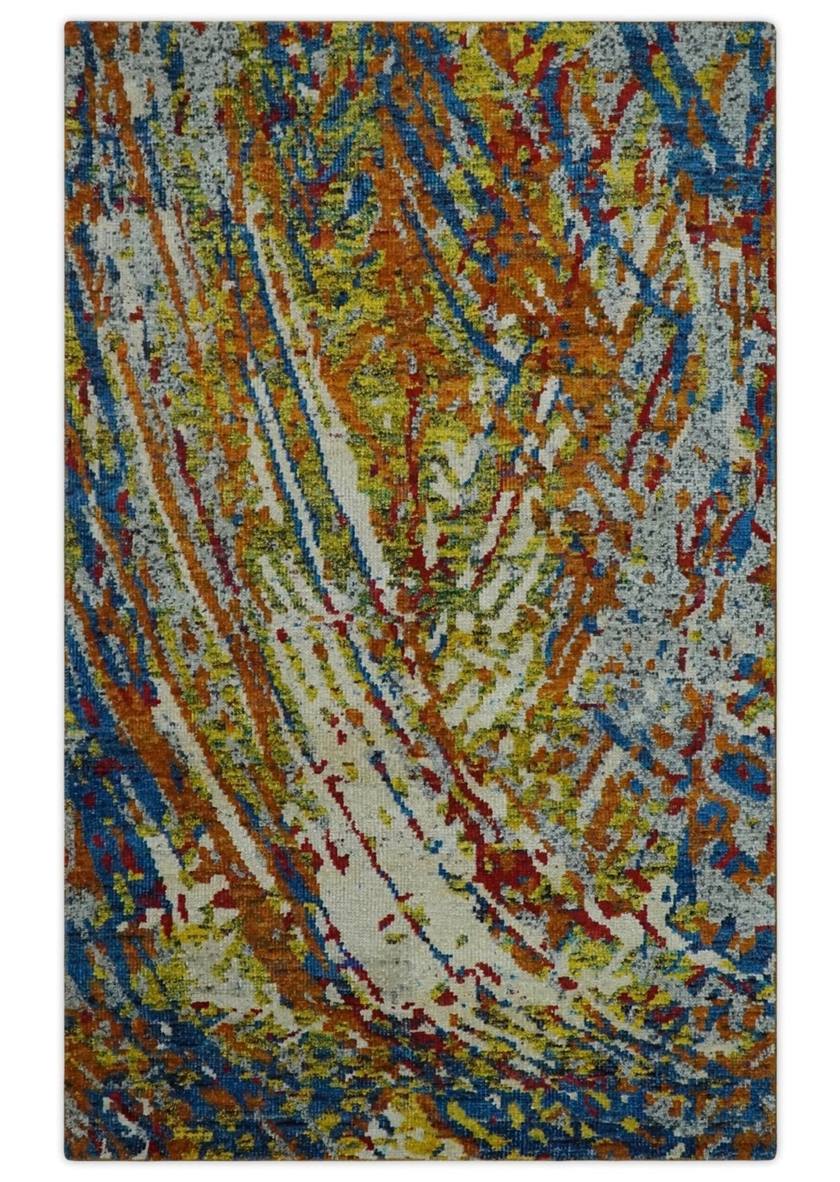 5x8 Hand Knotted Multicolor Modern Abstract Recycled Silk Area Rug
