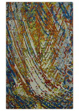 5x8 Hand Knotted Multicolor Modern Abstract Recycled Silk Area Rug