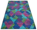 5x8 Hand Knotted Multicolor Modern Geometric Recycled Silk Area Rug