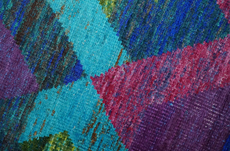5x8 Hand Knotted Multicolor Modern Geometric Recycled Silk Area Rug