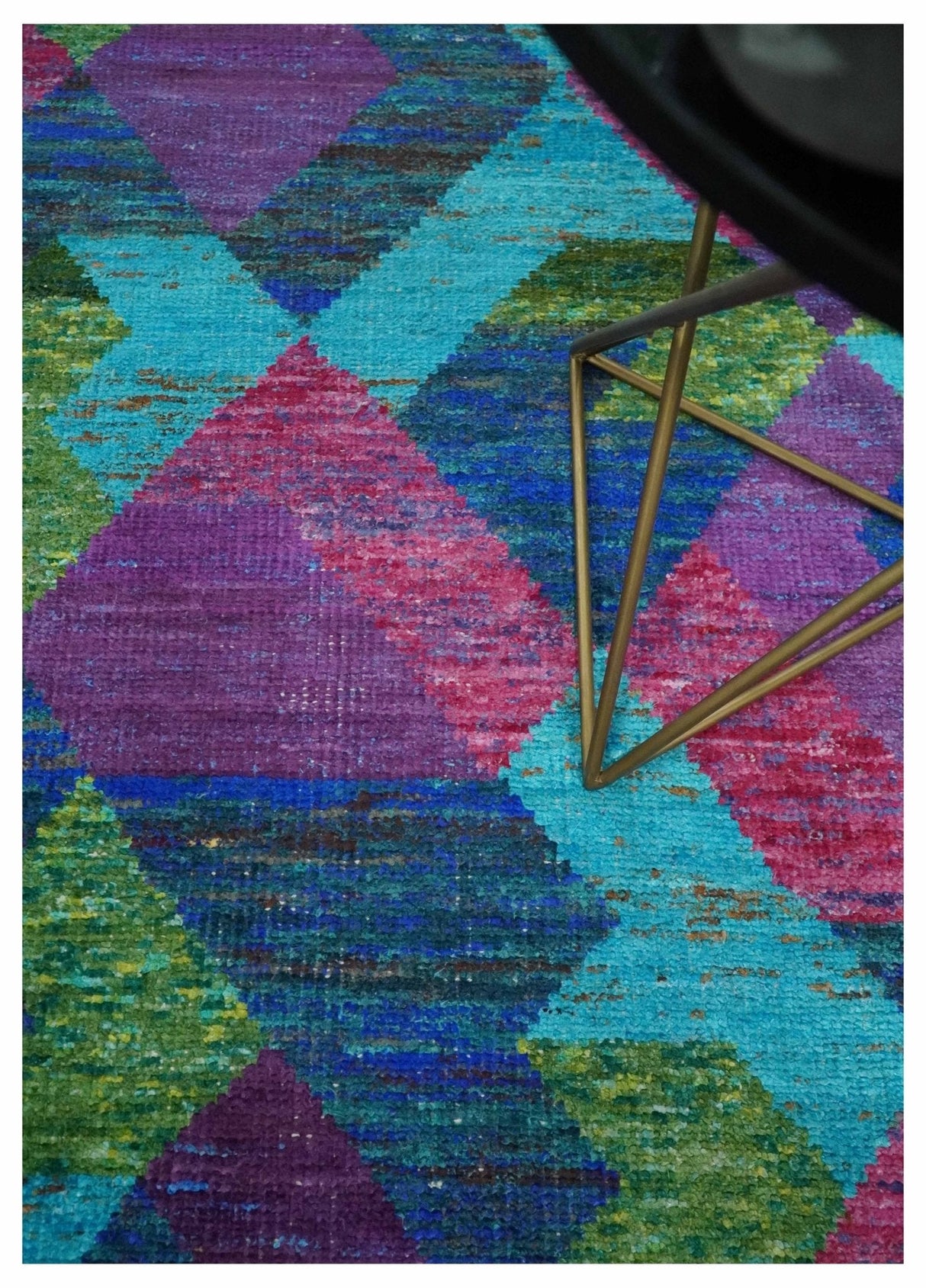 5x8 Hand Knotted Multicolor Modern Geometric Recycled Silk Area Rug