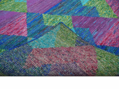 5x8 Hand Knotted Multicolor Modern Geometric Recycled Silk Area Rug