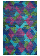 5x8 Hand Knotted Multicolor Modern Geometric Recycled Silk Area Rug