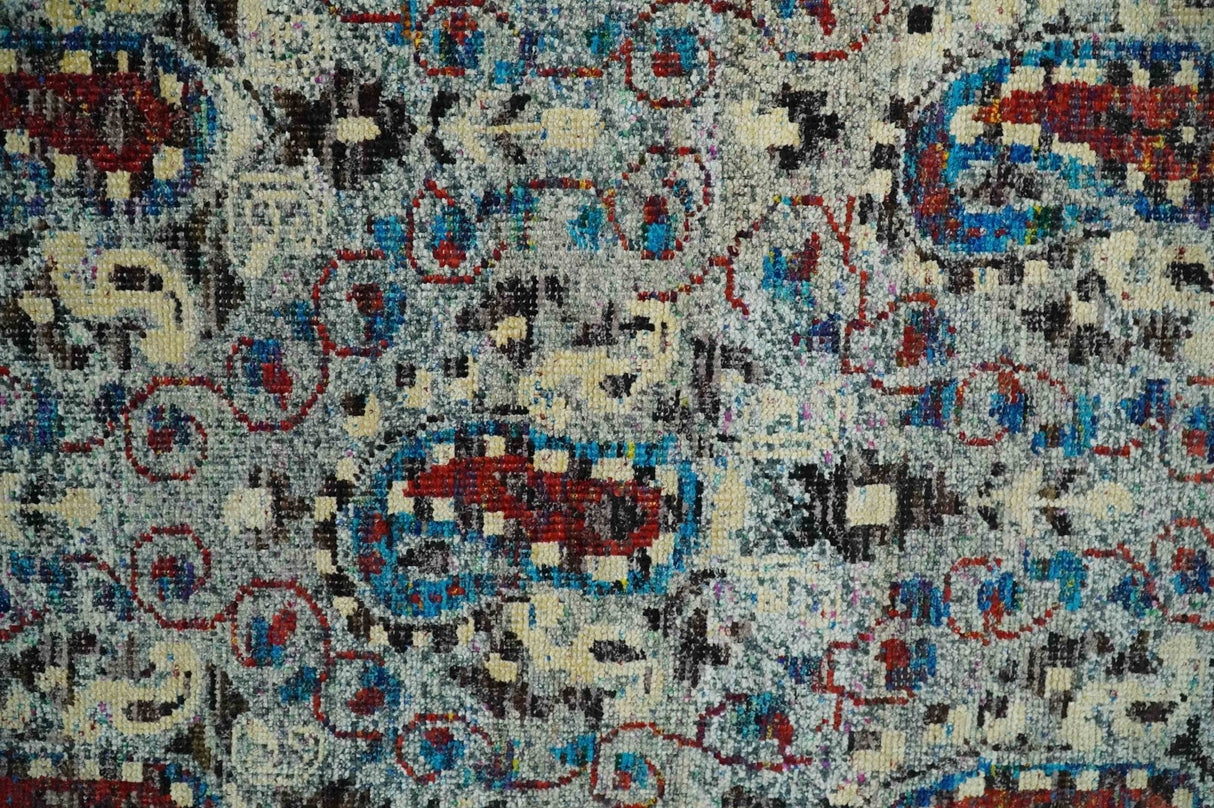 5x8 Hand Knotted Persian Style Ivory And Silver Recycled Silk Area Rug