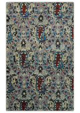 5x8 Hand Knotted Persian Style Ivory And Silver Recycled Silk Area Rug