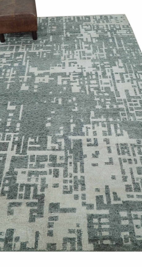 5x8 Hand Knotted Silver, Charcoal and Ivory Modern Abstract Contemporary Recycled Silk Area Rug