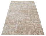 5x8 Hand Knotted Tan and Ivory Modern Abstract Contemporary Recycled Silk Area Rug