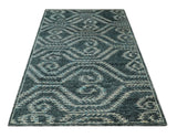 5x8 Hand Knotted Teal and Ivory Modern Contemporary Recycled Silk Area Rug
