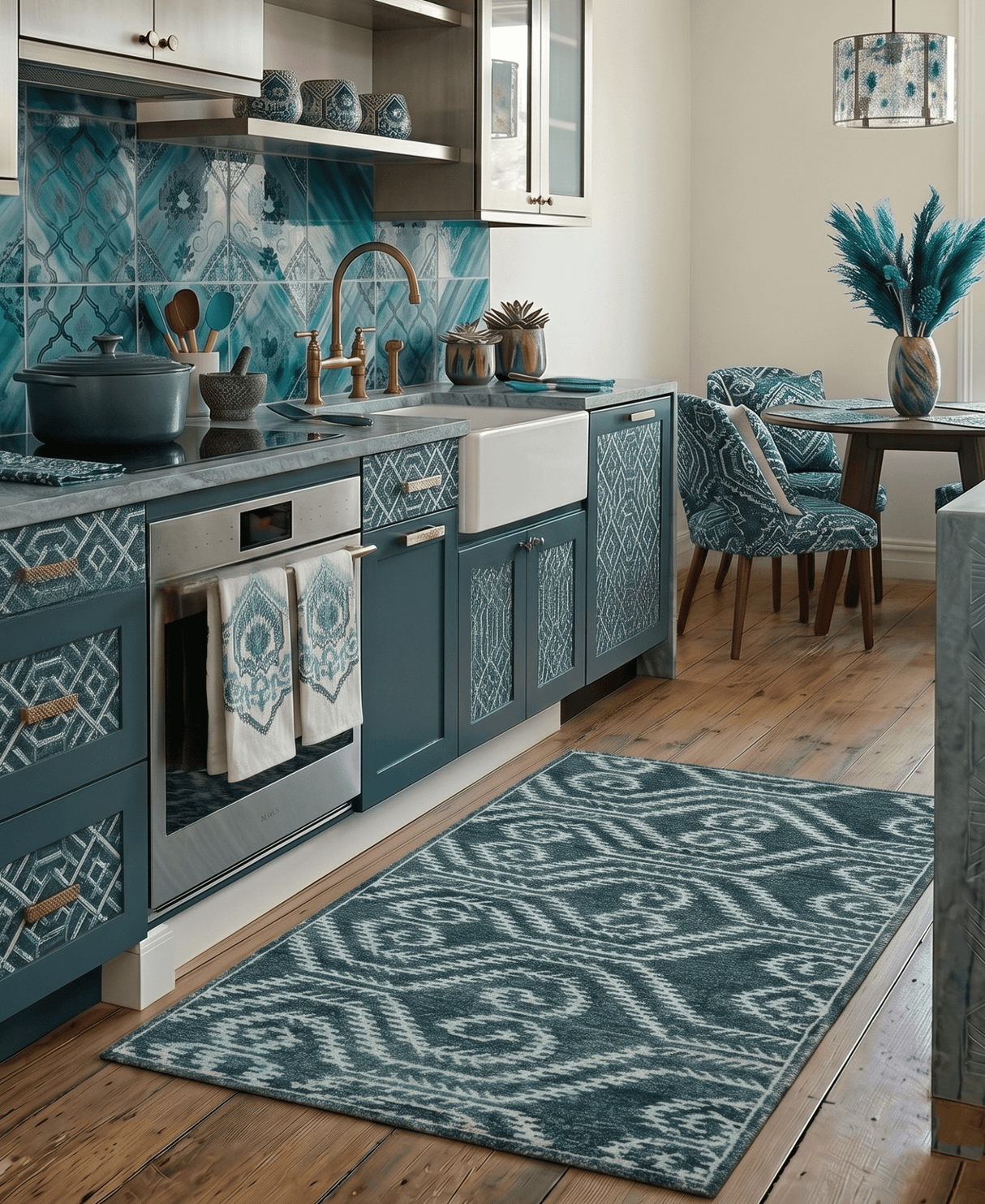 5x8 Hand Knotted Teal and Ivory Modern Contemporary Recycled Silk Area Rug