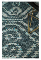 5x8 Hand Knotted Teal and Ivory Modern Contemporary Recycled Silk Area Rug