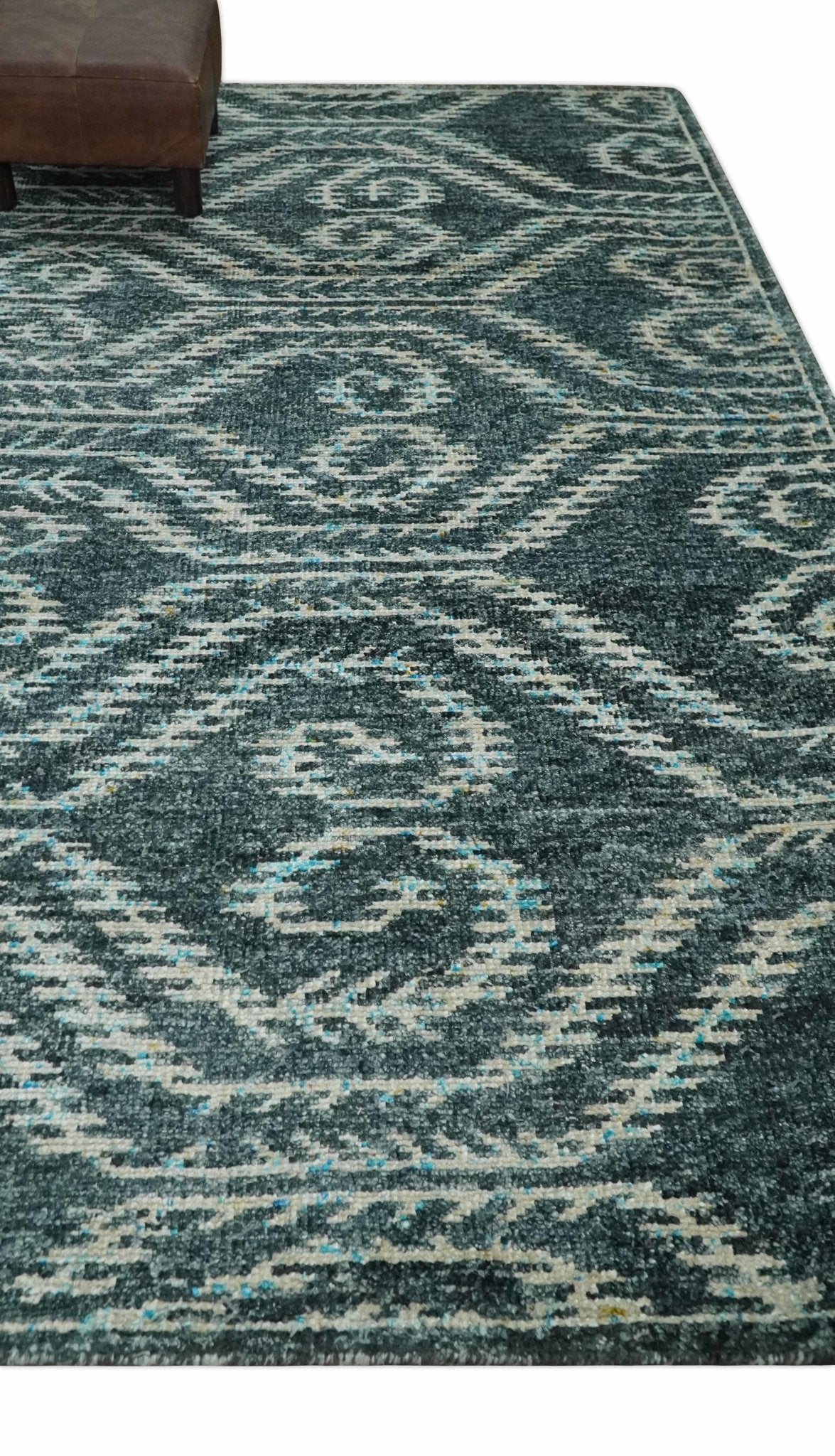 5x8 Hand Knotted Teal and Ivory Modern Contemporary Recycled Silk Area Rug