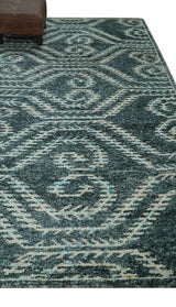 5x8 Hand Knotted Teal and Ivory Modern Contemporary Recycled Silk Area Rug