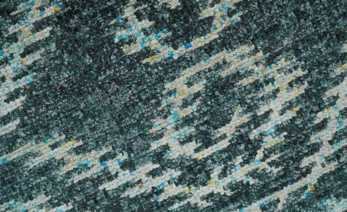 5x8 Hand Knotted Teal and Ivory Modern Contemporary Recycled Silk Area Rug