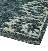 5x8 Hand Knotted Teal and Ivory Modern Contemporary Recycled Silk Area Rug
