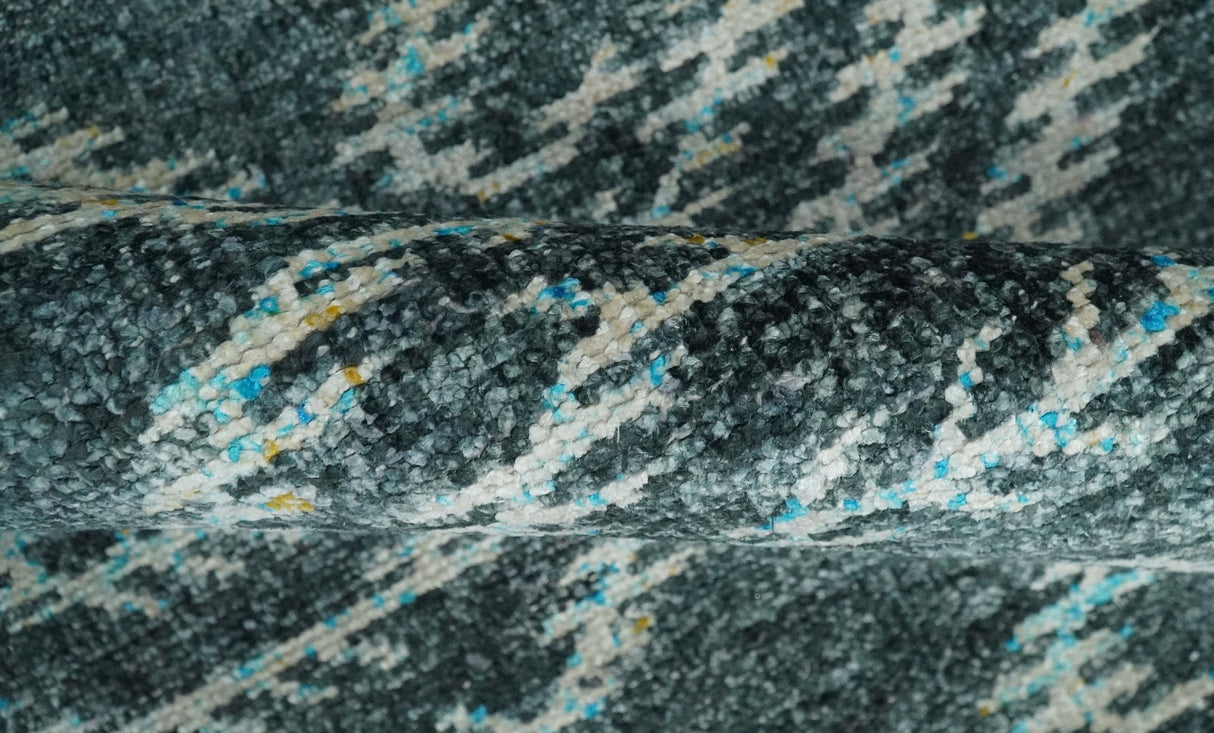 5x8 Hand Knotted Teal and Ivory Modern Contemporary Recycled Silk Area Rug