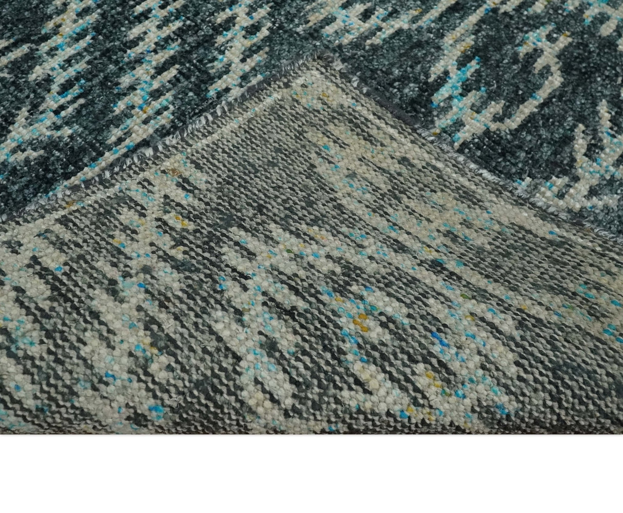 5x8 Hand Knotted Teal and Ivory Modern Contemporary Recycled Silk Area Rug