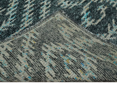 5x8 Hand Knotted Teal and Ivory Modern Contemporary Recycled Silk Area Rug