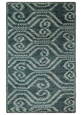 5x8 Hand Knotted Teal and Ivory Modern Contemporary Recycled Silk Area Rug