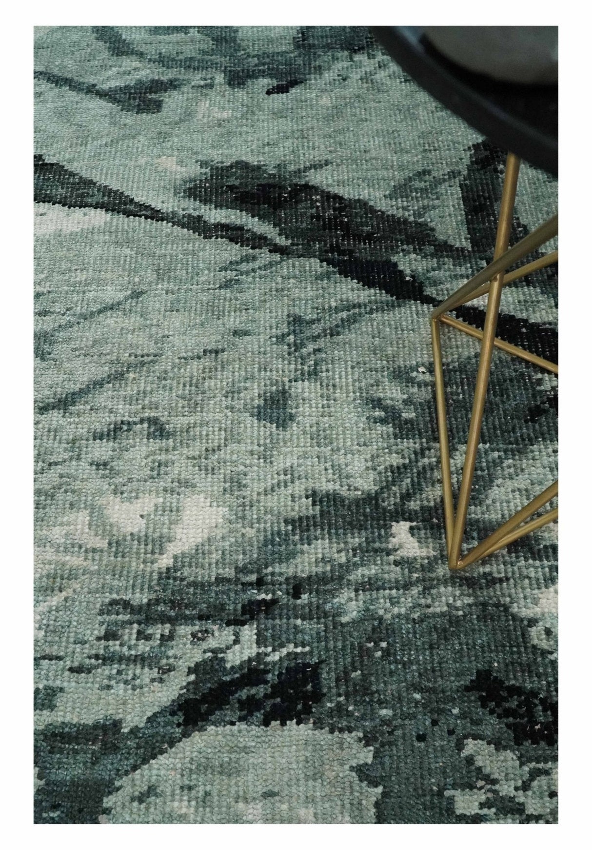 5x8 Hand Knotted Teal, Black and Ivory Antique Contemporary Bamboo Silk Area Rug
