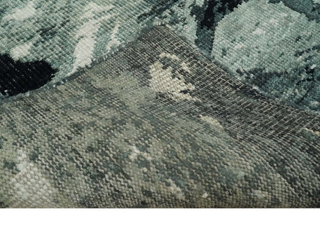 5x8 Hand Knotted Teal, Black and Ivory Antique Contemporary Bamboo Silk Area Rug