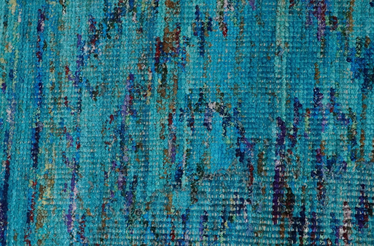 5x8 Hand Knotted Teal Blue and Violet Modern Contemporary Recycled Silk Area Rug