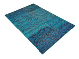 5x8 Hand Knotted Teal Blue and Violet Modern Contemporary Recycled Silk Area Rug