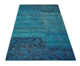 5x8 Hand Knotted Teal Blue and Violet Modern Contemporary Recycled Silk Area Rug